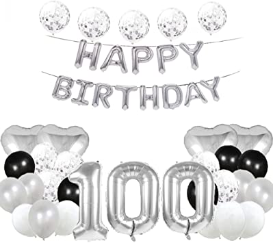 "Sweet 100th Birthday Balloon - Silver Foil Balloons - Party Decorations"