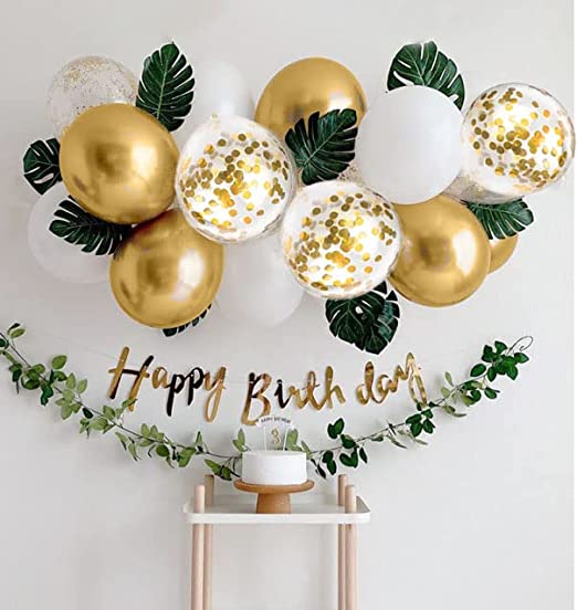 Jwssor Gold Birthday Decoration - White and Gold Balloons, Gold Birthday Banner for Birthday Anniversary