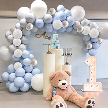Macaron Blue White Grey Latex Party Balloon