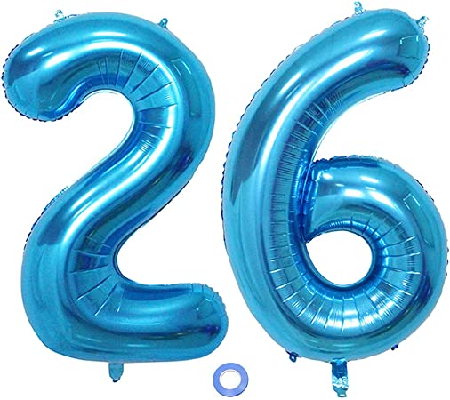 Ceqiny 40 Inches 26th Number Balloon - Mylar Balloon Giant Alphabet Foil Balloon for Birthday Party Wedding Bridal Shower Engagement Photo Shoot Anniversary Decoration, Blu
