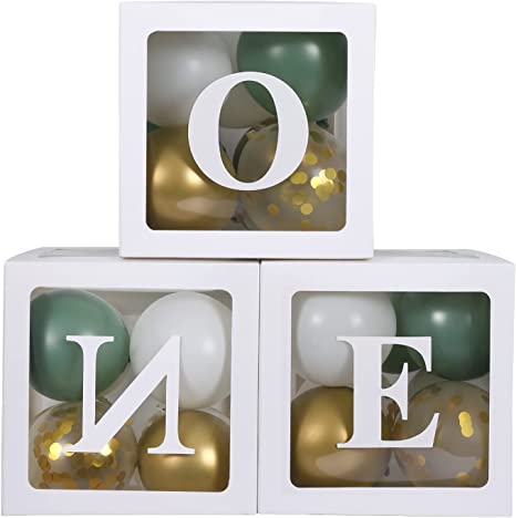 1st Birthday Decorations, ONE Balloon Boxes with 24pcs Balloons for Birthday Decoration, ONE Blocks Design for Baby 1st