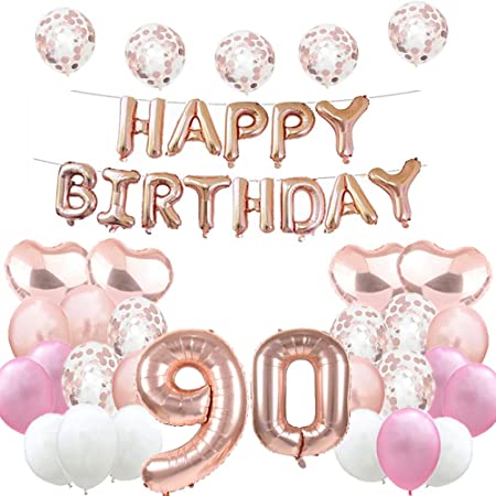 "Happy 90th Birthday Balloon Decoration - Rose Gold Foil Mylar Balloons - Latex Balloon Gifts"