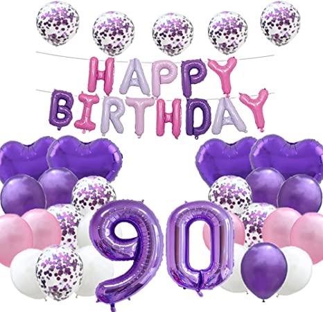 "Rose Gold 90th Birthday Decoration Kit - Banner, Bunting, Confetti - Him, Her, Men, Women"