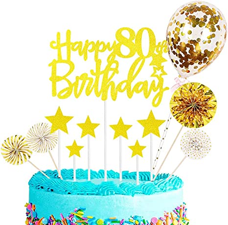 "Personalised Happy 80th Birthday Cake Toppers Gold - Glitter Decorations"