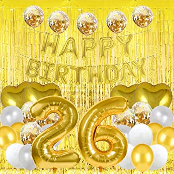 Sweet 26th Birthday Balloon Decorations - Happy 26th Birthday Party Supplies, Gold Tassels Foil Fringe Curtains Photo Backdrop Balloon Gifts for Girls, Boys, Women, Men