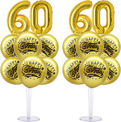 "60th Birthday Decorations Kit for Women Men: 60th Balloons Stand Kit - Number Foil Balloons, Gold Balloons"