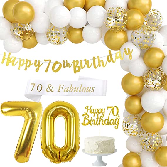 "Gold and White 70th Birthday Decorations - Complete Party Supplies Set"