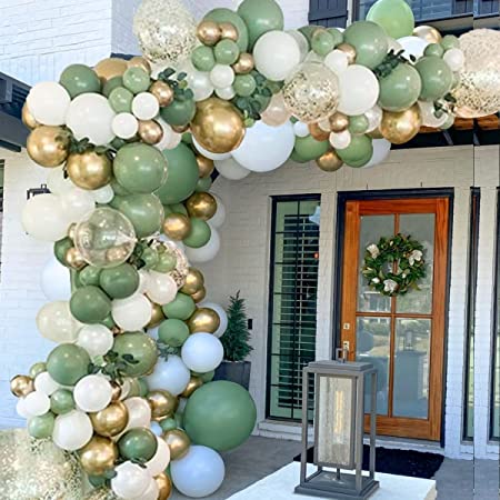 YoParty Balloon Arch Kit - 141 Pcs Green Balloon Arch Kit with Multiple Sized Birthday Balloons, Metallic Gold, White, and Confetti Balloons - Ideal Party Balloons for Baby