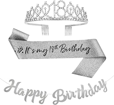 "3-Piece 18th Birthday Decorations Kit: Sash, Tiara, Rhinestone Crown | Party Supplies"
