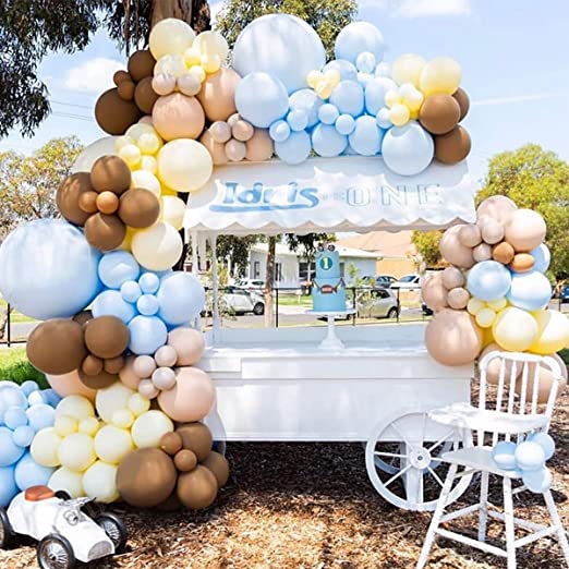 Balloon Arch Kit Blue Coffee - 111 PCS Birthday Balloon Garland Kit Baby Shower Balloons Blue Apricot Yellow Latex Party
