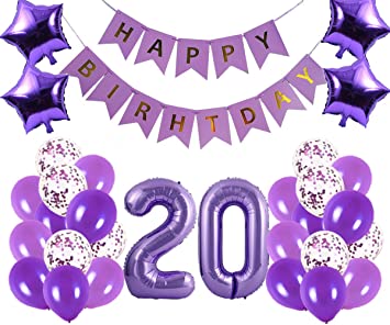 Purple 20th Birthday Party Decorations Kit for Celebrations