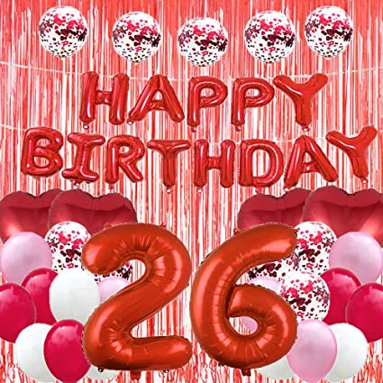 Sweet 26th Birthday Balloon Decorations - Happy 26th Birthday Party Supplies, Red Tassels Foil Fringe Curtains Photo Backdrop Balloon Gifts for Girls, Boys, Women, Men