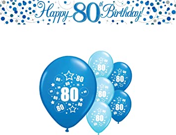 "80th Birthday Male White and Blue Balloons Banner Party Pack - Decorations"