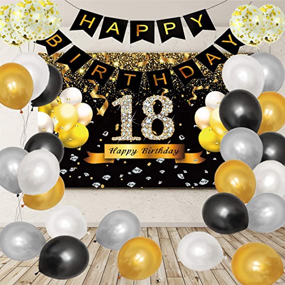 "Hoftial 18th Birthday Party Decorations Kit | Happy Birthday Banner and Balloons"