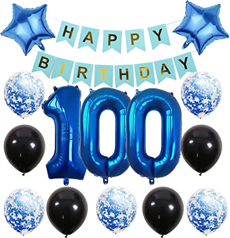 "Create a Stunning Birthday Centerpiece with Blue Glitz 100th Birthday Banner Party Decoration Pack Kit"