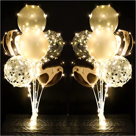 "Light Up Balloons Stand Kit - Silver Table Centrepiece Decoration - Party, Wedding, Anniversary"