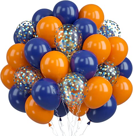 Blue Orange Balloons Set - 30 Pack Halloween Orange Birthday Balloons, Space Balloon Latex Balloons, Blue Gold Confetti Balloons for Halloween Space Party Theme Birthday Pa
