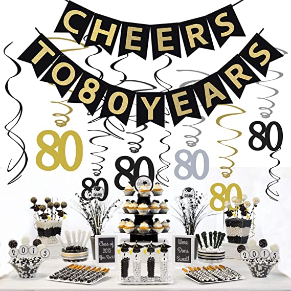 "JeVenis 80th Birthday Party Decorations Kit - Cheers to 80 Years Celebration"