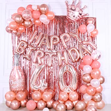 Rose Gold 40th Birthday Decorations for Women - 40th Birthday Balloons, Happy Birthday Balloon Banner, Fringe Curtains Party Decorations, Champagne Balloon Arch Kit, Confett
