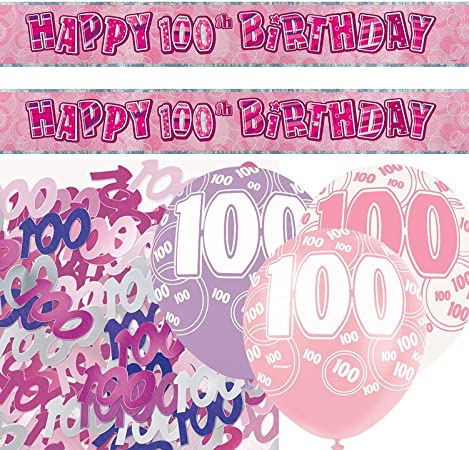 "Celebrate 100 Years in Style with Rose Gold Birthday Party Decorations - Banner, Bunting, Confetti & Badge"