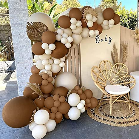 Balloon Arch Kit, 96Pcs Ivory White Balloons Coffee Balloons White Balloon Arch Garland Kit for Baby Shower