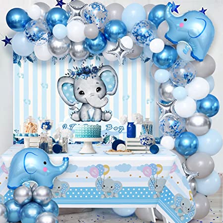 95 Pcs Baby Shower Decorations Boys Baby Shower Balloon Arch Kit Blue Elephant Party Decorations Baby Shower Party