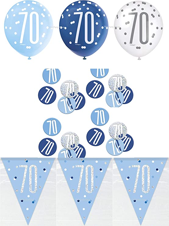 "Glitz 70th Birthday Flag Banner Party Decoration Kit - Vibrant Blue Decor"