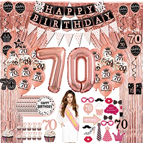 "Happy 70th Birthday Decorations for Women: Rose Gold Party Supplies, Balloons, Backdrops, Cupcake Toppers"