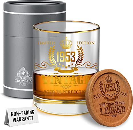 "Kies®Gift Gold 70th Birthday Gifts for Men: Personalized Whiskey Glass, Vintage 1953 Gifts"