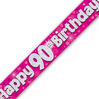 "Celebrate 90 Years with a Pink Birthday Party - 90th Birthday Foil Banner & Pennant Set"