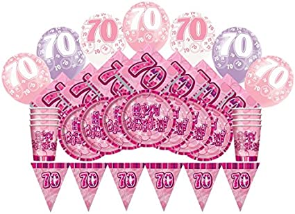 "Unique Party Glitz Pink 70th Birthday Party Supplies Kit: Party Supplies for 8 Guests"