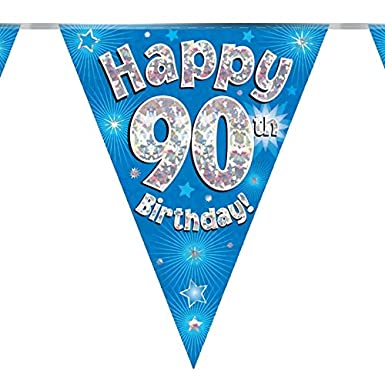 "Blue Birthday Party Flag Banner - Perfect for 90th Birthdays"