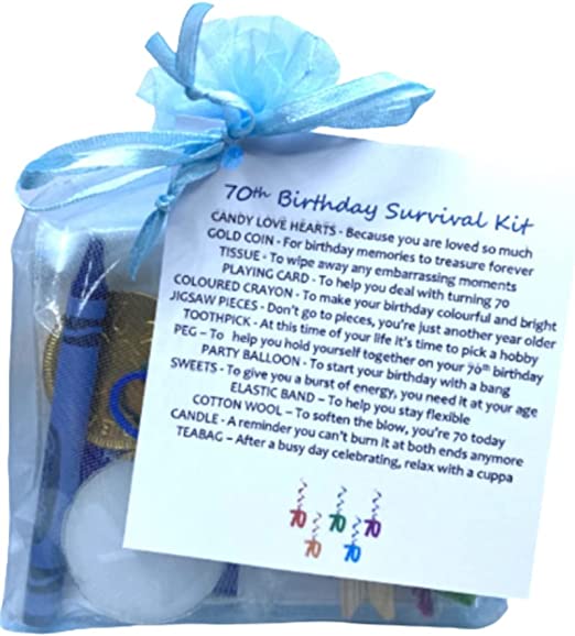 "70th Birthday Survival Gift Kit: Fun Happy Birthday Gift for Him/Her, Includes a Star Charm Wish Bracelet"