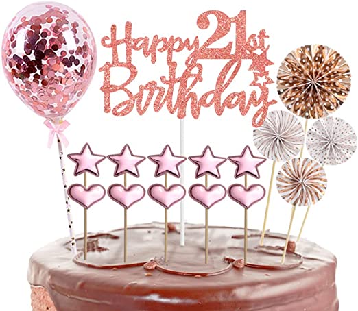 Happy 21st Birthday Cake Topper Rose Gold - Glitter Personalized Cake Topper Cupcake Toppers