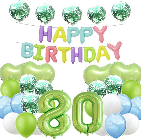 "Sweet 80th Birthday Balloon - Green Number 80 Foil Mylar Balloon"