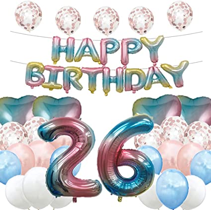 Sweet 26th Birthday Balloon Decorations - Rainbow Number 26 Foil Balloons, Latex Balloon Gifts for Girls, Boys, Women, Men