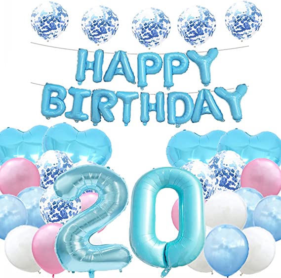 "Sweet 20th Birthday Balloon Decorations: Blue Number 20 Foil Balloons for Girls/Boys"