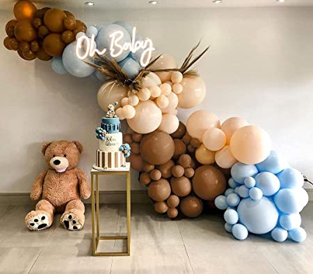 Blue Brown Balloon Arch Garland Kit - 136Pcs Blue Coffee Brown Nude Balloons for Teddy Bear Baby Shower Balloon Arch