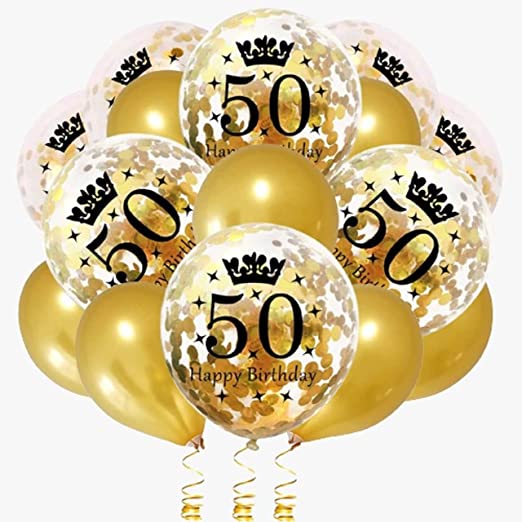 "Gold Age Confetti Balloons: Glitter Balloons for 50th Birthday Decoration (Pack of 16)"