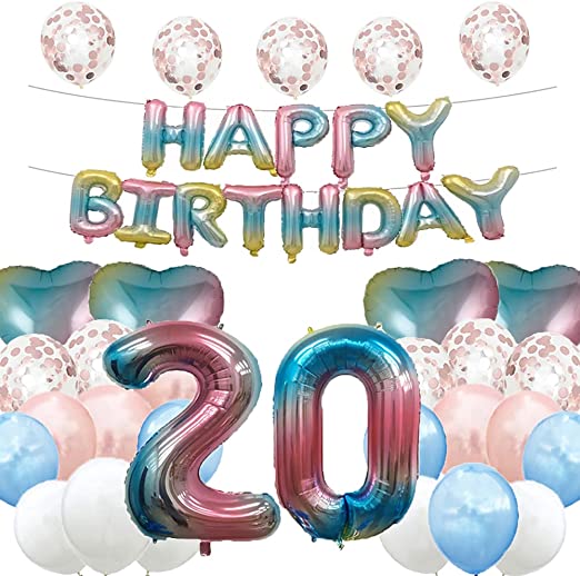 "Sweet 20th Birthday Balloon Decorations: Rainbow Number 20 Foil Balloons for Girls/Boys"