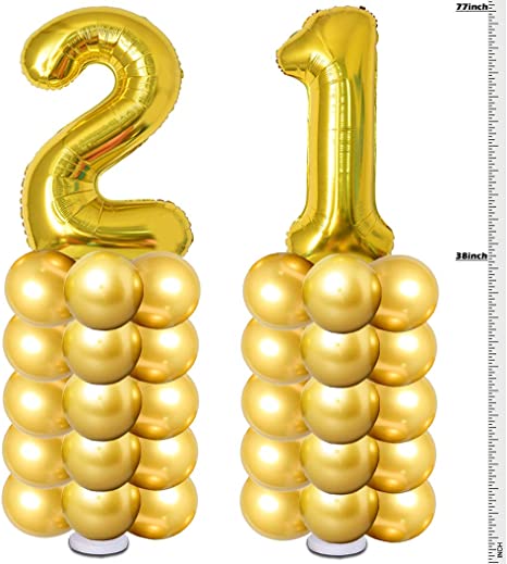 Gold Balloon Column Decoration Kit for 21st Birthday Parties