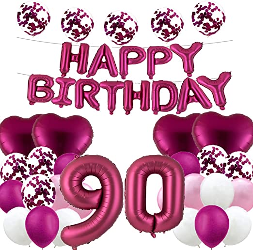 "Sweet 90th Birthday Balloon Decorations - Burgundy Foil Balloons for Men, Women, Girls, and Boys"