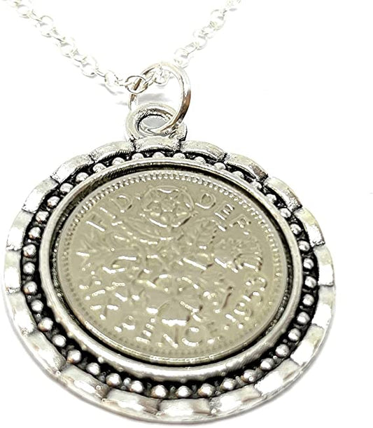 "Link Pendant 1953 Lucky Sixpence 70th Birthday Gift with Sterling Silver Chain"