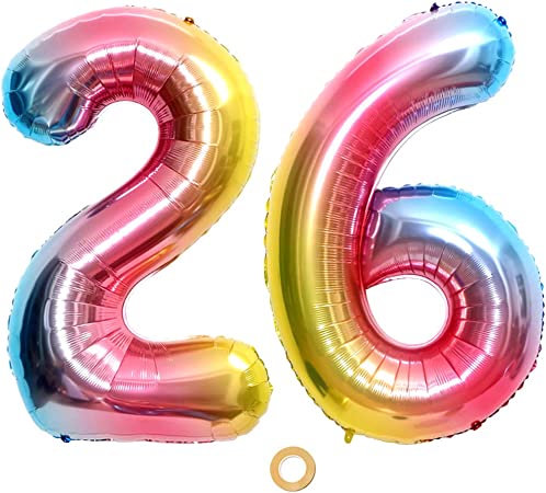 Ceqiny 40 Inch 26th Number Balloon - Mylar Balloon Giant Alphabet Foil Balloon for Birthday Party Wedding Bridal Shower Engagement Photo Shoot Anniversary Decoration, Gradie