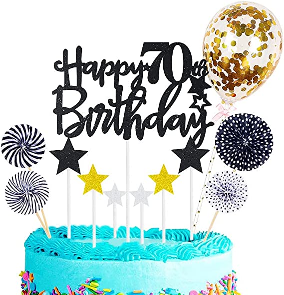 "Personalized Black 70th Birthday Cake Toppers - Elegant Cake Decoration"