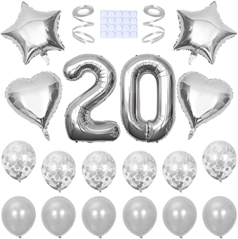 "Silver 20 Number Balloons Kit: Jumbo Foil Balloon & Latex Balloons for 20th Birthday"