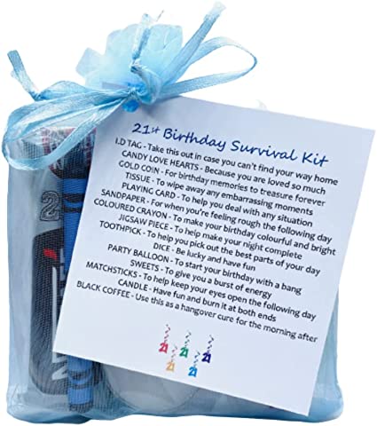 Fun 21st Birthday Survival Gift Kit for Him/Her - Lilac or Royal Blue