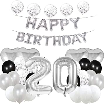 "Sweet 20th Birthday Balloon Decorations: Silver Number 20 Foil Balloons for Girls/Boys"