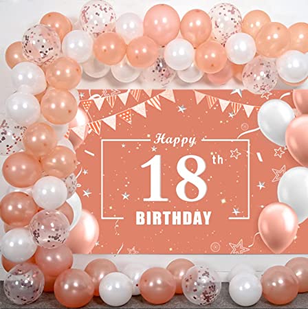 "Yoart Rose Gold 18th Birthday Decorations Kit for Girls | Banner, Garland, Backdrop"