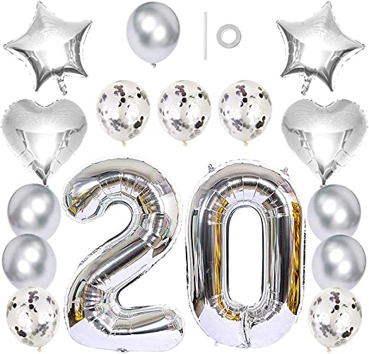 "Ceqiny 40" 20th Number Balloon Kit: Silver Mylar Balloon, Foil Balloons & Latex Balloons"